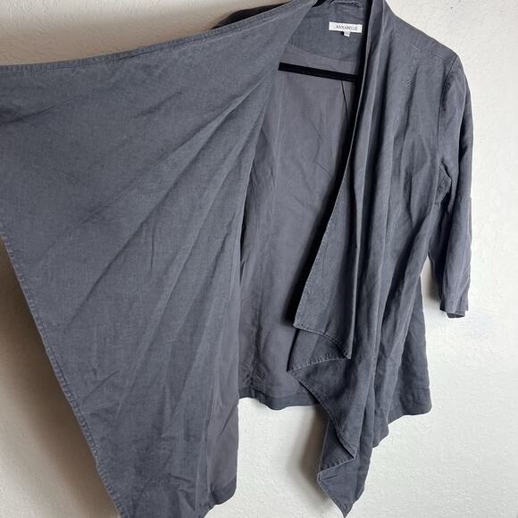 Annabelle Grey Linen Open Front Cardigan draped, 3/4 sleeve, breathable, size 10 - Picture 7 of 8